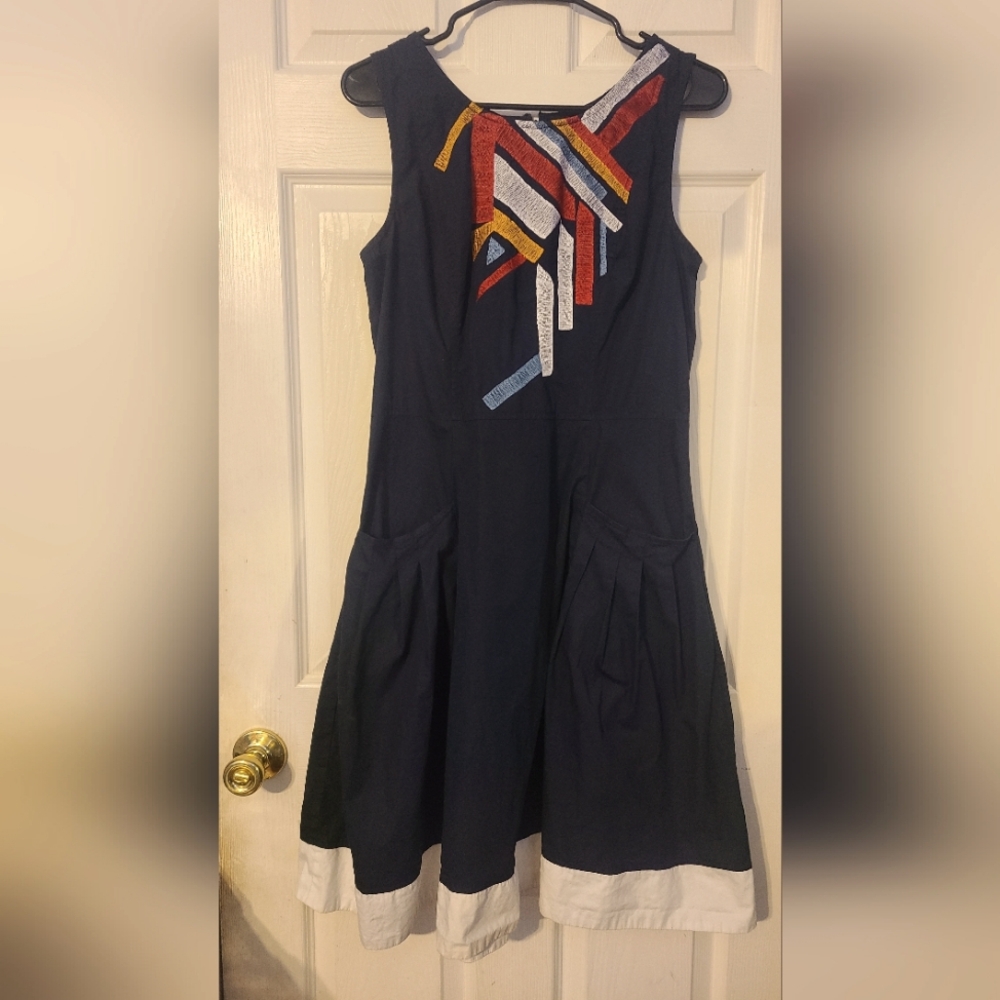 Eshakti Colorful Geometric Embroidered Accent Dress Sz L 12